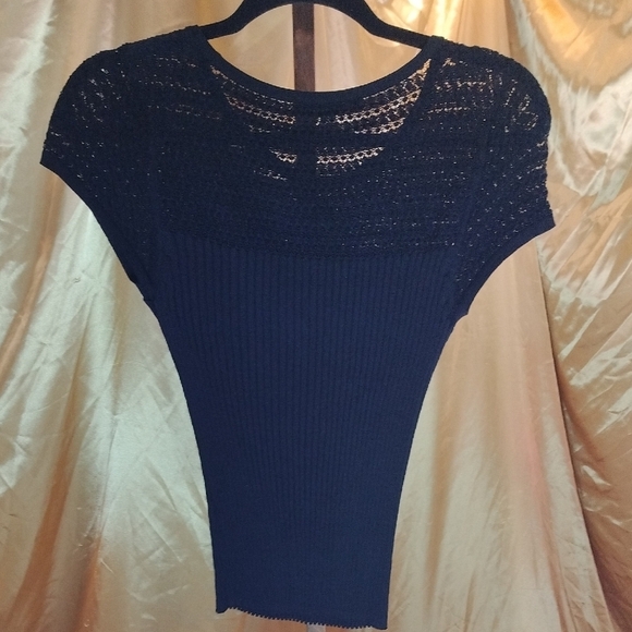 INC International Concepts Black Embellished Cap Sleeve Blouse - Picture 3 of 4